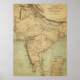 Pôster Mapa antigo de India no século XIX