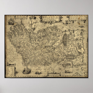 Poster Mapa antigo de Ireland 1606