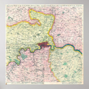 Poster Mapa Antigo de Londres e Área Circundante, 1764