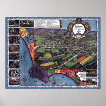 Mapa Antigo de Los Angeles, Califórnia, Vista Aére