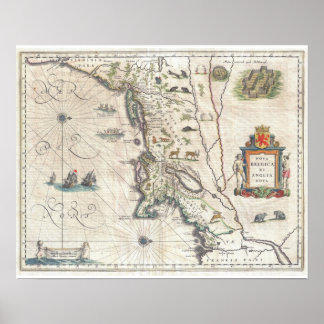 Poster Mapa antigo de Nova Iorque, Nova Inglaterra