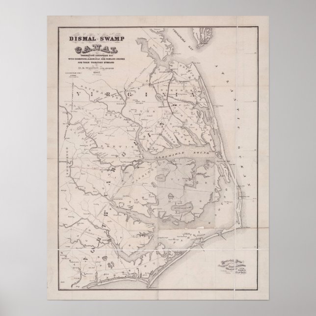 Poster Mapa antigo de Ocracoke Virginia 1867 (Frente)