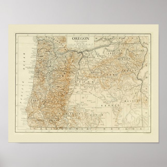 Poster Mapa antigo de Oregon (Frente)
