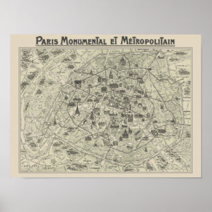 Poster Mapa Antigo de Paris
