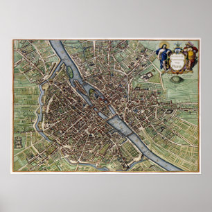 Poster Mapa antigo de Paris