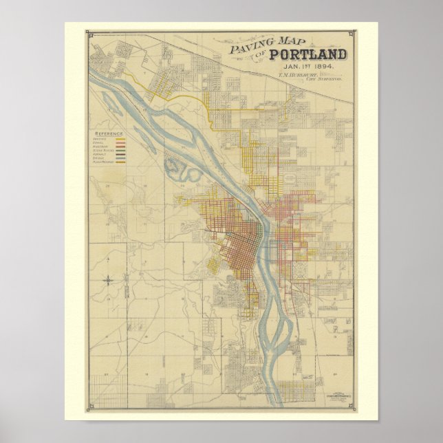 Pôster Mapa antigo de Portland, Oregon (Frente)