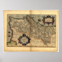 Mapa antigo de Portugal ORTELIUS ATLAS 1570 A.D.