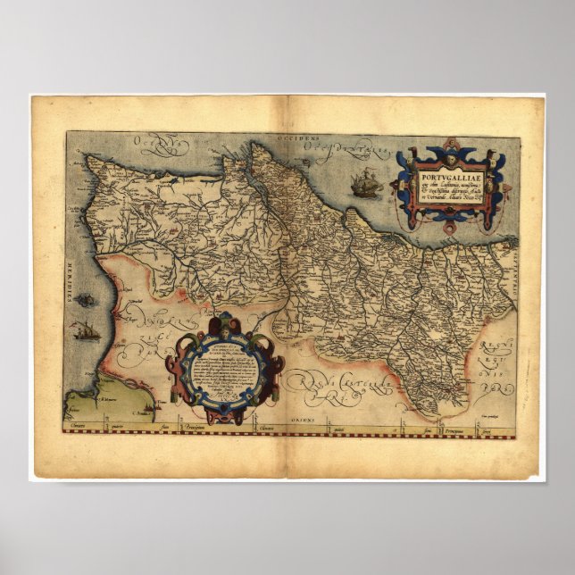 Poster Mapa antigo de Portugal ORTELIUS ATLAS 1570 A.D. (Frente)