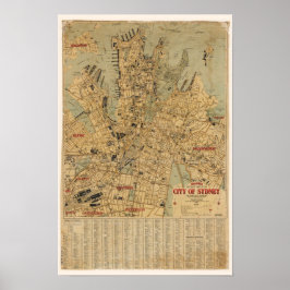 Pôster Mapa antigo de Sydney Austrália