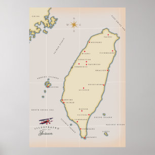 Poster Mapa Antigo de Taiwan