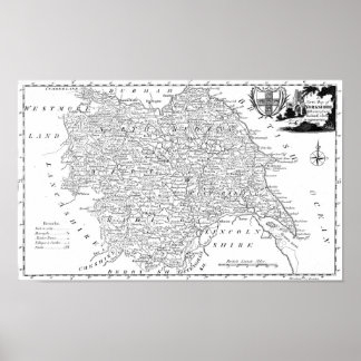 Poster Mapa antigo de Yorkshire