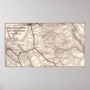Poster Mapa Antigo de Yosemite 1876