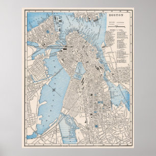 Poster Mapa Antigo Detalhado da Cidade de Boston 1895