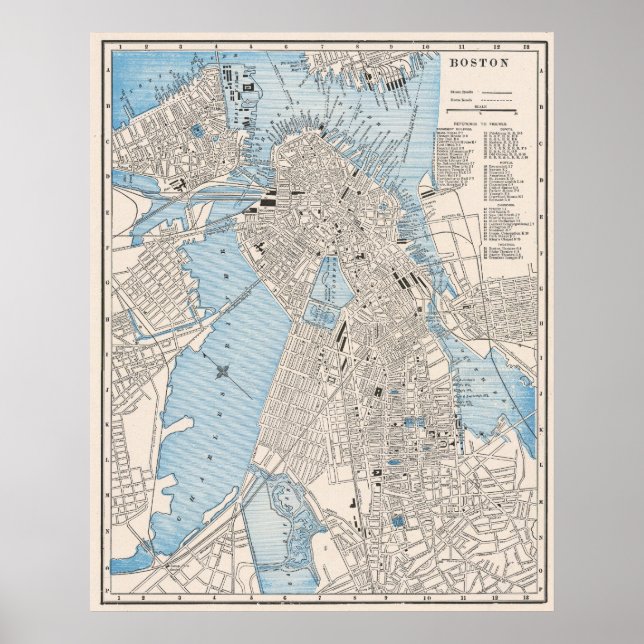 Poster Mapa Antigo Detalhado da Cidade de Boston 1895 (Frente)