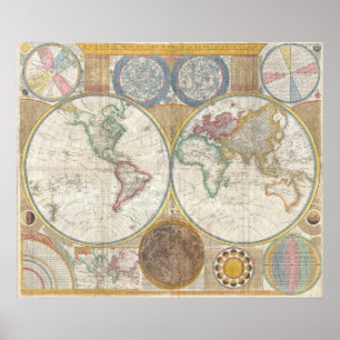 Poster Mapa Antigo Detalhado do Mundo