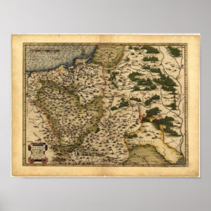 Poster Mapa antigo do ATLAS 1570 A.D. do Polônia ORTELIU