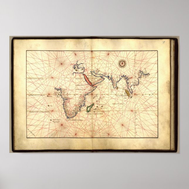 Pôster Mapa antigo do Atlas Agnês do Oceano Índico 1544 A (Frente)