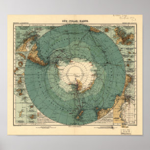 Poster Mapa antigo do atlas da Antártica de 1912
