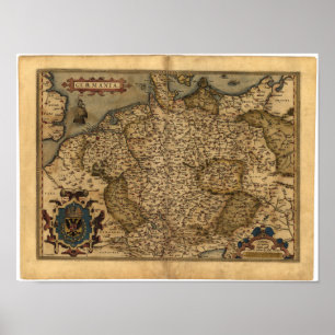Pôster Mapa antigo do atlas de Alemanha Ortelius