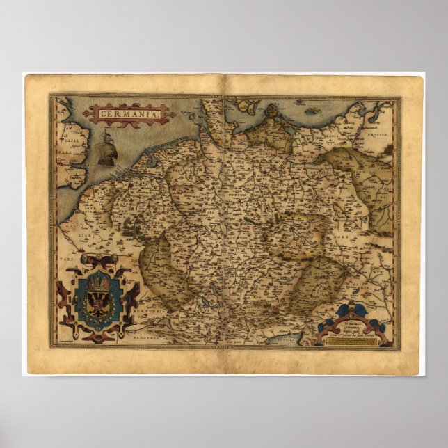 Pôster Mapa antigo do Atlas Ortelius, na Alemanha (Frente)