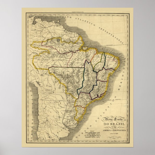 Pôster Mapa antigo do Brasil em 1821 (Frente)