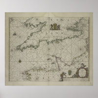 Mapa antigo do canal, 1666 (gravura a cores)