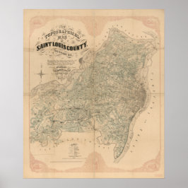 Pôster Mapa antigo do Condado de Saint Louis