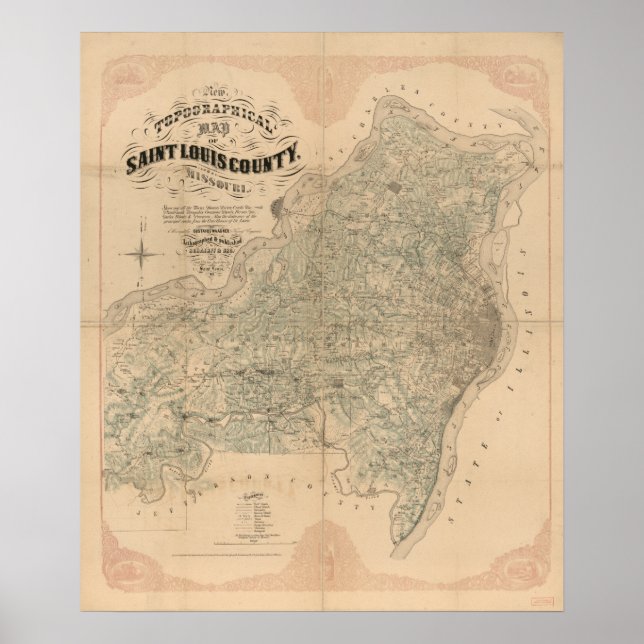 Pôster Mapa antigo do Condado de Saint Louis (Frente)