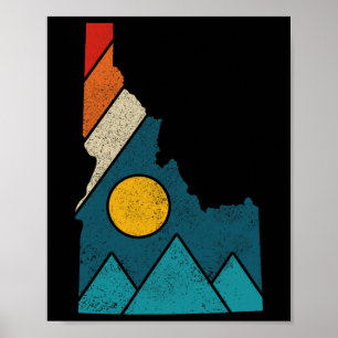 Poster Mapa Antigo do Estado de Idaho Montanhas Mochileir