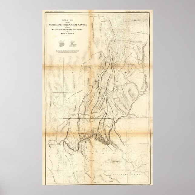 Poster Mapa Antigo do Grand Canon 1883 (Frente)