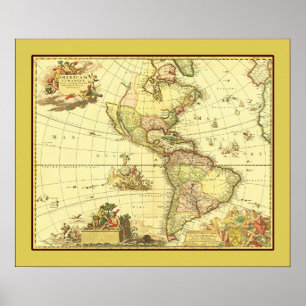 Poster Mapa antigo do Hemisfério Ocidental ~ 1700