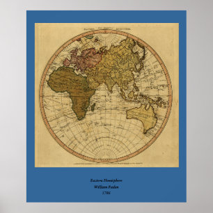 Poster Mapa antigo do hemisfério oriental de William
