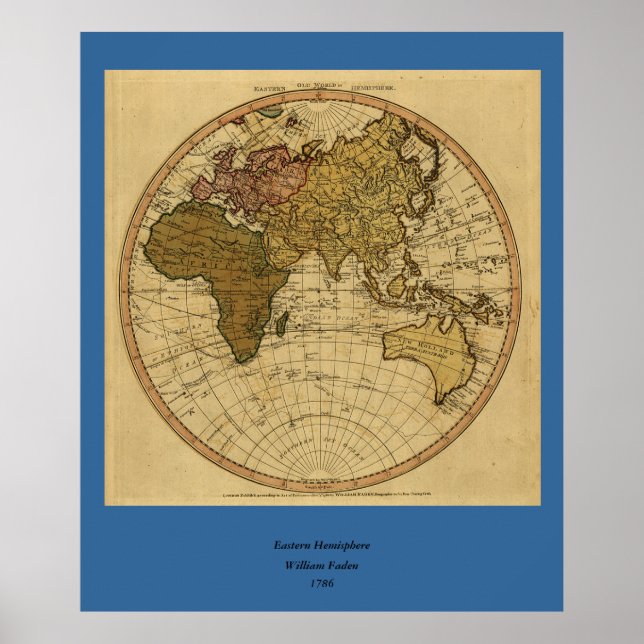 Poster Mapa antigo do hemisfério oriental William Faden 1 (Frente)