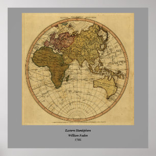 Pôster Mapa antigo do hemisfério oriental William Faden 1