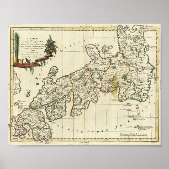 Pôster Mapa antigo do Japão 1785 (Frente)