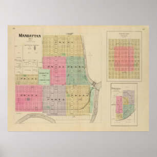 Poster Mapa antigo do KS em Manhattan (1887)
