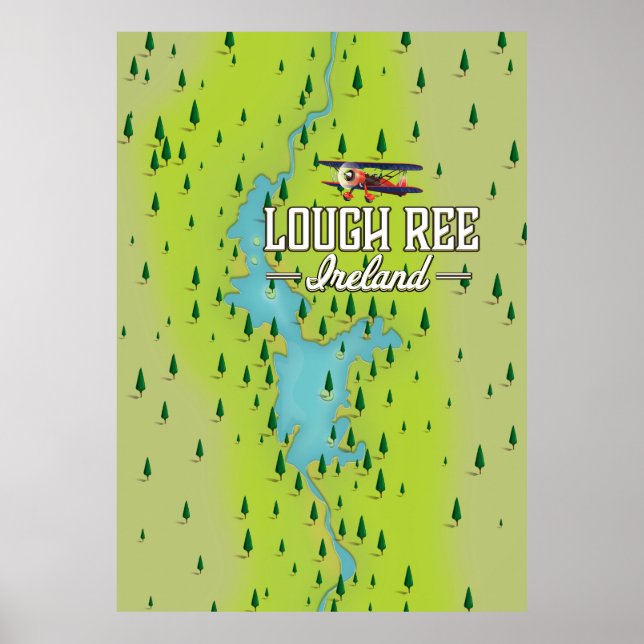 Poster Mapa Antigo do Lago Ree Irlanda. (Frente)