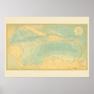 Pôster Mapa antigo do mar das caraíbas