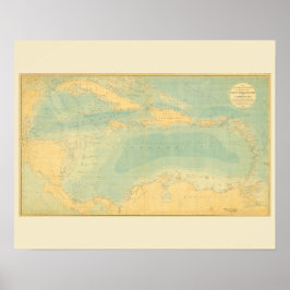 Pôster Mapa Antigo do Mar do Caribe