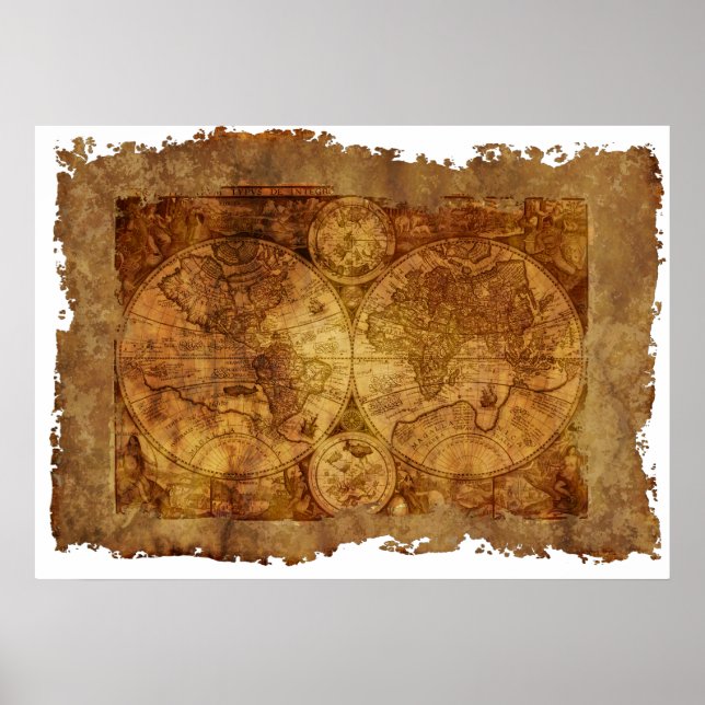 Poster Mapa antigo do mundo (Frente)