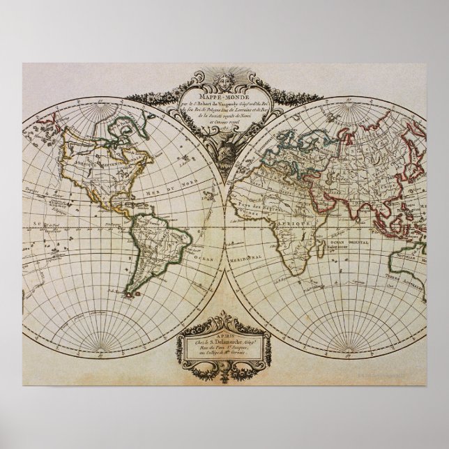Pôster Mapa antigo do mundo (Frente)