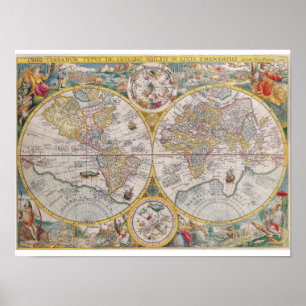 Poster Mapa antigo do Mundo 1594