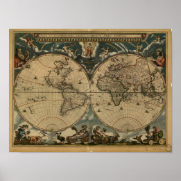 Poster Mapa antigo do mundo - 1664