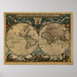 Poster Mapa antigo do mundo - 1664