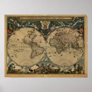 Poster Mapa antigo do mundo - 1664
