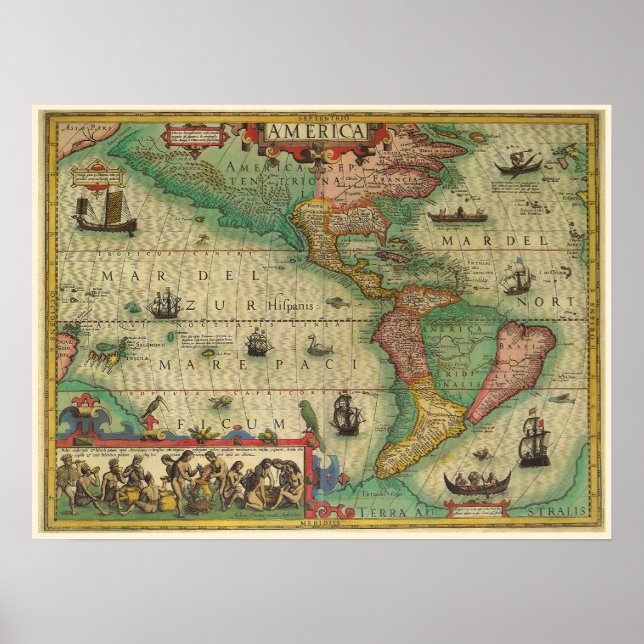 Poster Mapa Antigo do Mundo das Américas, 1606 (Frente)