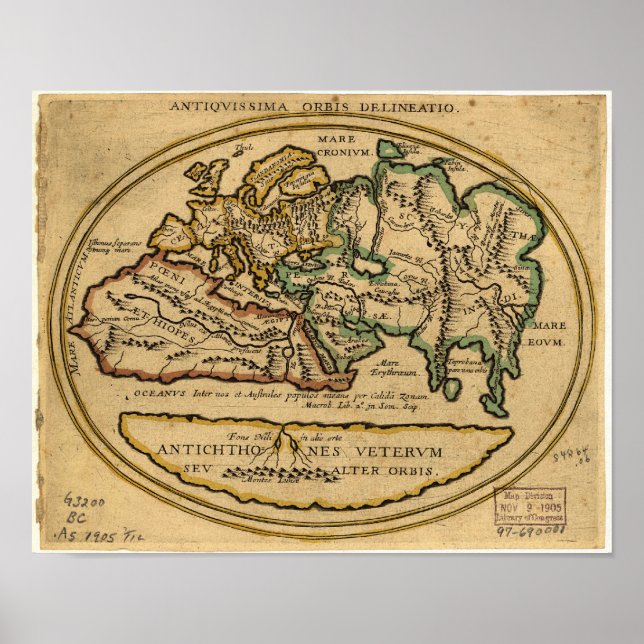 Pôster Mapa antigo do mundo - data desconhecida (Frente)