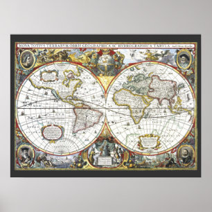 Pôster Mapa Antigo do Mundo por Hendrik Hondius, 1630