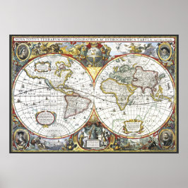 Pôster Mapa antigo do mundo por Hendrik Hondius, 1630