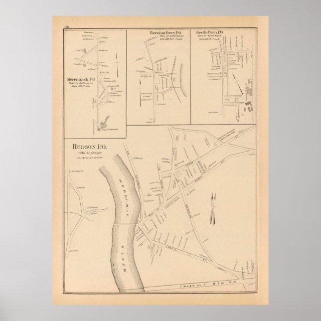 Poster Mapa antigo do NH Hudson (1892) (Frente)
